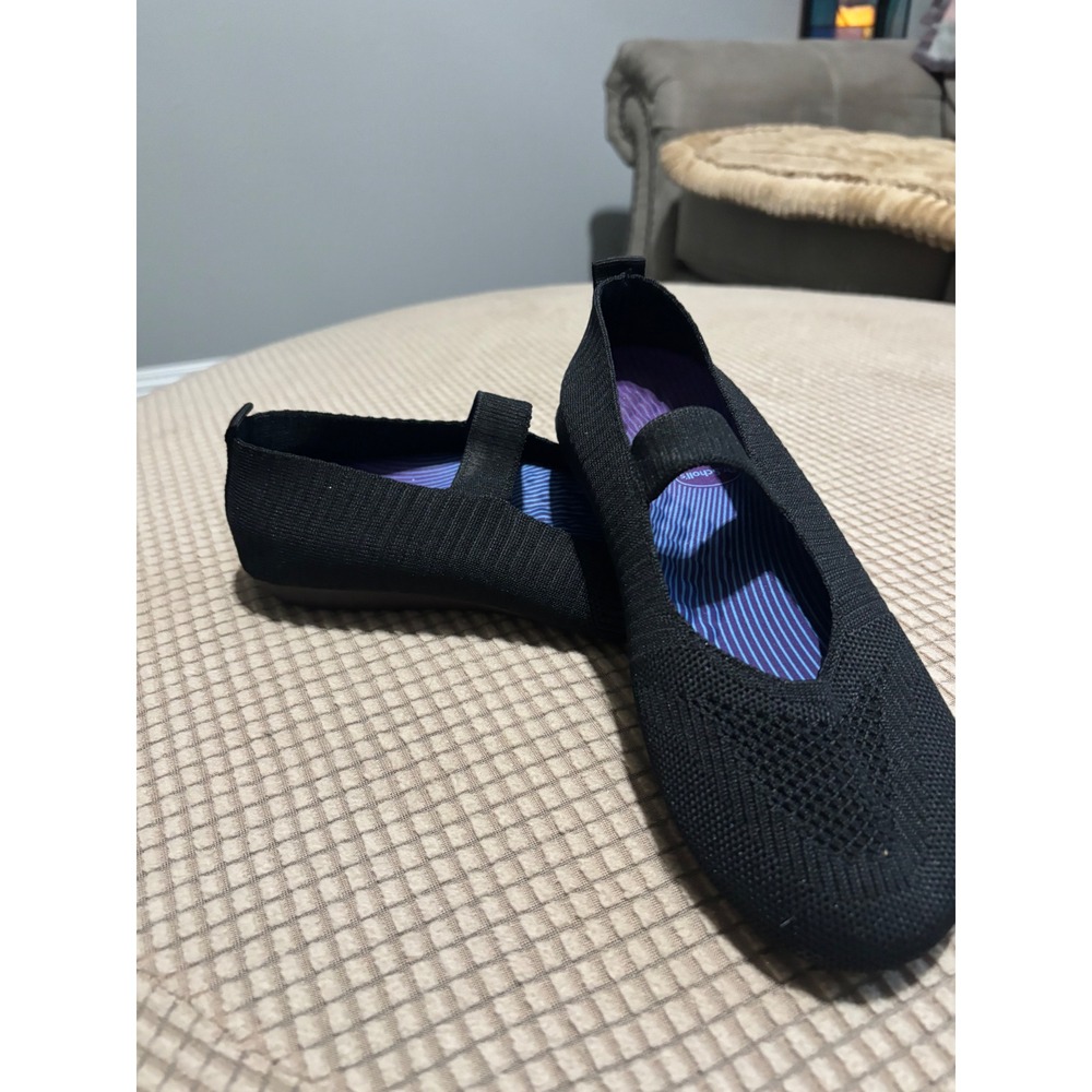 Husdnier Black Knit Mary Jane Flats with Dr Scholls Insoles Size 37